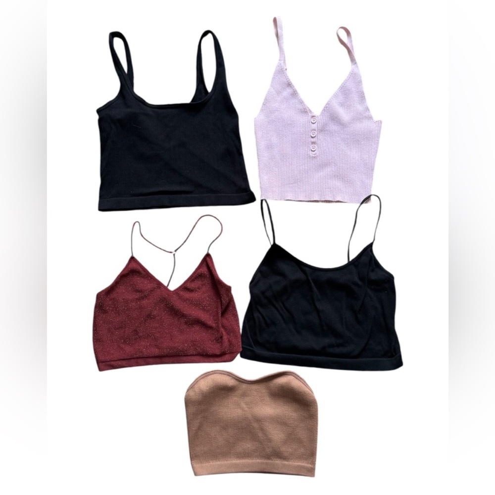 Lot of 5 Ribbed Crop Tank Tops sz Small